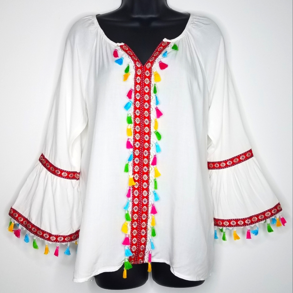 ANA-K ANADAS COLLECTION TASSEL TOP SZ.L WHITE